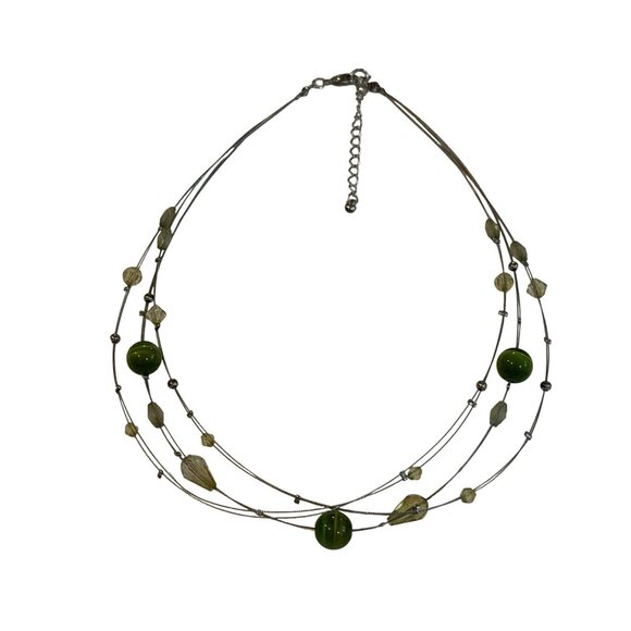 Green Cat's Eye Beaded Multi-Strand Necklace 15 - 17 inches Long - Picture 2 of 8